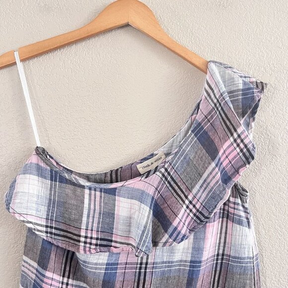 Cloth & Stone Multicolor Plaid Sleeveless One Shoulder Blouse Top Size Small - Picture 5 of 12